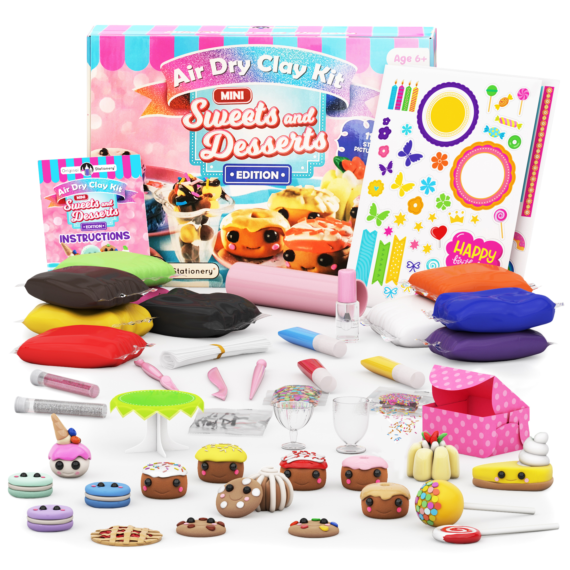 Original Stationery Mini Sweets & Desserts Air Dry Clay Kit with Air Dry  Clay for Kids in All The Colors You Need and More in This DIY Craft Kit to  Make Miniature